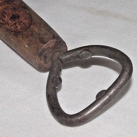 Vintage Bottle Jar Opener Wood Handle Metal Hand Carved Bar Kitchen Tool Old - Picture 6 of 7